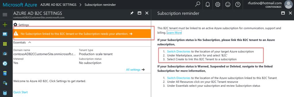 3. Click on the No Subscription message for instructions on how to link to an active subscription.
