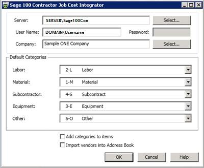 D. Assigning Sage 100 Contractor cost codes and cost types in Sage Estimating click the [Select] button to select it from a list. ii. Enter your user name and password. Important!