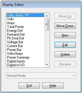 2. Use the Display Editor to add, delete, rename or reorder the screens by clicking the New, Delete, Rename and Move Up or Move Down buttons. 3. Click New to add a new parameter.