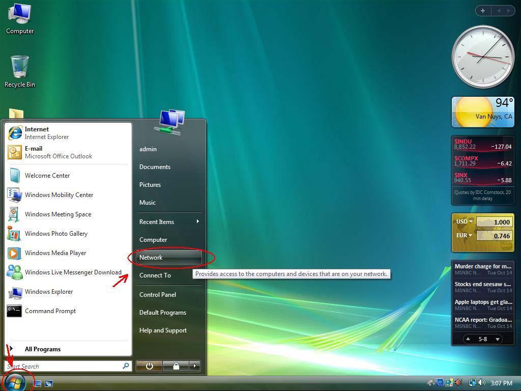 a. On your Vista desktop, click Start and Network. b.