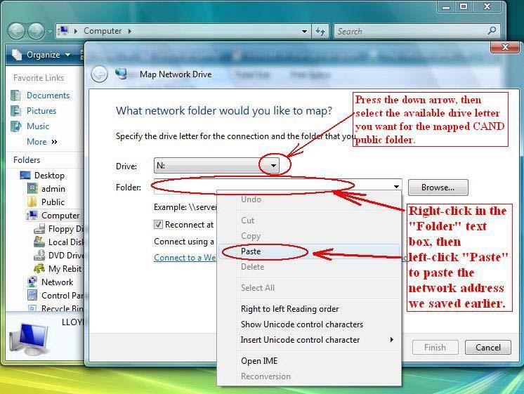 i. Select the drive letter you wish the mapped network drive to have. Press the down-arrow next to Drive: as shown.