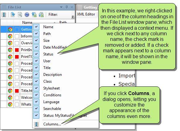 CHAPTER 5 Customizing the Workspace Customizing Column Information In certain window panes, information is presented in a grid.
