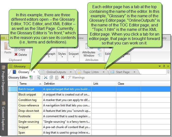 CHAPTER 1 Touring the Workspace Editors The large middle section of the workspace is typically used to display many different editors, depending on the type of element you are working on.
