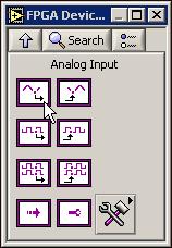 Figure 7. FPGA Device I/O Palette 3. Right-click the Analog Input function and select Error Terminals from the shortcut menu.