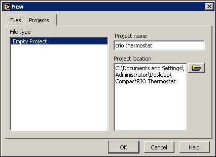 7. Click the OK button. Figure 2. Creating a New Project Configuring a CompactRIO R Series Expansion System in Software 1.