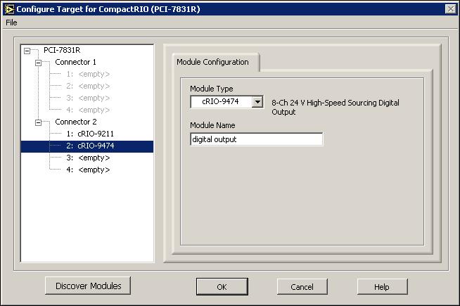 Figure 3. Configuring the CompactRIO System Tip You can export CompactRIO configuration settings to a RIO file. A RIO file is a CompactRIO configuration file.