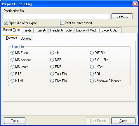 3. User Management Click the [Export] button, appear following interface. Take the exporting MS Excel file as an example to explain.