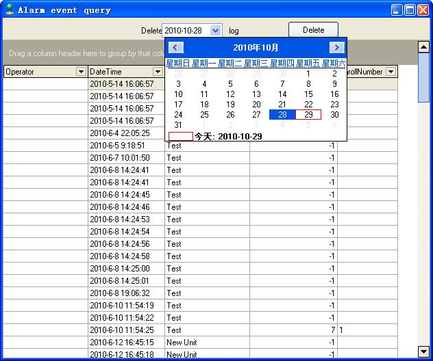 10. Record Management Delete alarm event: Select the end date, as