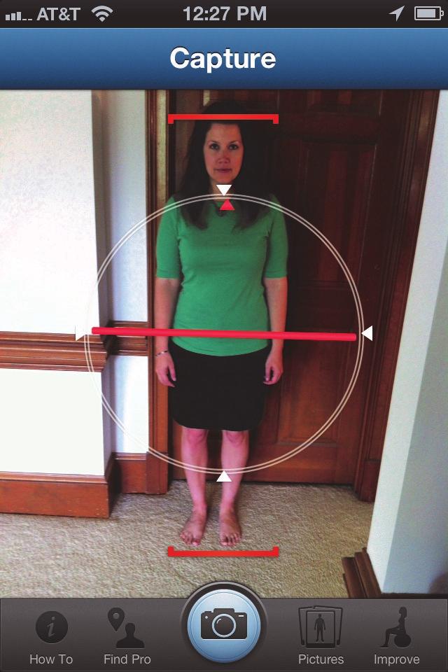 Have someone capture a photo of you - Stand tall, not stiff! Move device until subject is between the brackets.