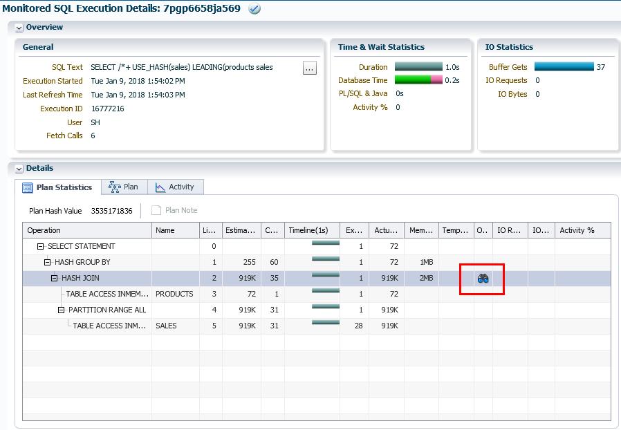 Chapter 6 Monitoring Join Group Usage Figure 6-4 Monitored SQL Execution Details Page 9.