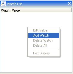 give options to add a watch variable, edit its value, delete it, delete all