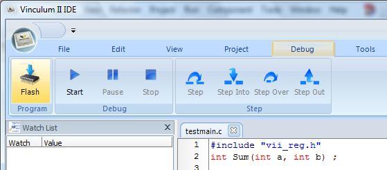 3 Programming the Target Device 3. 4. 3.1 Using VNC2 IDE This section describes how to use the Debugger functions from the Debug menu of the IDE.