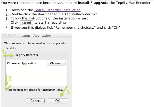 Install Mac Recorder 1. Log in to your My Tegrity and select a course. 2. Locate and click the Record a Class button to initiate the install (for students button will appear as Record ). 3.