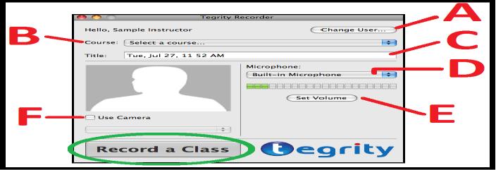 Record a lecture on a Mac https://help.tegrity.com/how-to-record-a-lecture-on-a-mac.html Recording a lecture on a Mac differs slightly from recording on a PC. Recording 1.