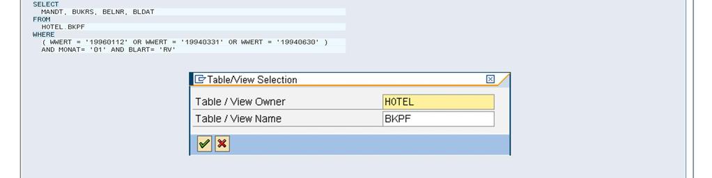 In this screen choose Table/View information. Automatically the relevant table is inserted into the selection screen.