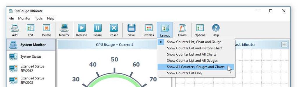 23 SysGauge GUI Layouts The SysGauge GUI application provides a number of user-selectable GUI layouts allowing one to customize the GUI application for user-specific needs and preferences.