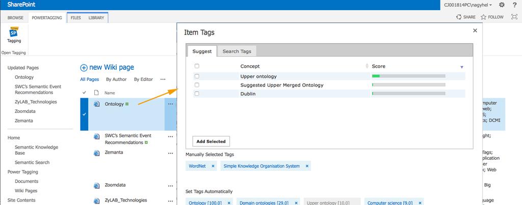 Figure 8: Power Tagging Integration - MS SharePoint This approach establishes a unified metadata layer within one Enterprise Information Systems.