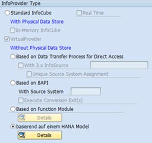 Different levels of Integration of Field-level Data Virtual Provider on HANA Model Virtual Provider based on a HANA model: new type of