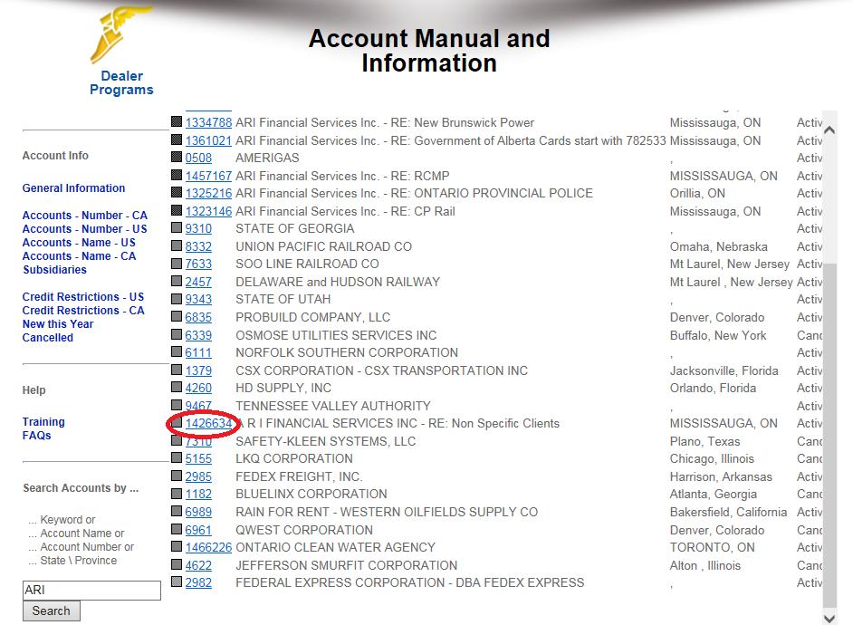 The National Account or a list of accounts matching your search criteria will appear.