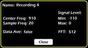 Figure 10 If the Info button is pressed when there is no recording in memory, a message window will display notifying the user that there is no recording in which to show information, (see Figure 11).
