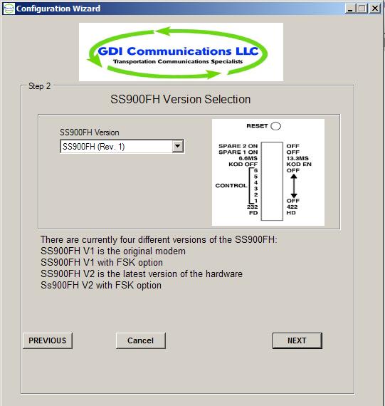 Figure 4 Configuration Wizard The second step in the wizard selects the version of SS900FH.
