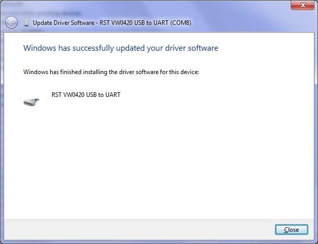 29 Figure 39 Install Complete Click Close and MS Windows will display the yellow message balloon (Figure 40) in the lower right hand corner stating that all device drivers are installed and ready to
