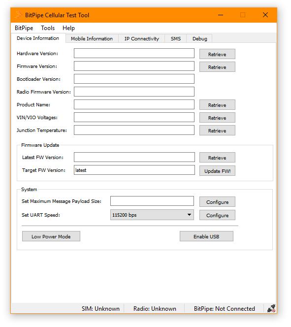 7.1.4 Connecting using the BitPipe Cellular Test Tool The following section provides the steps to connect to the modem and establish a mobile connection with the modem.