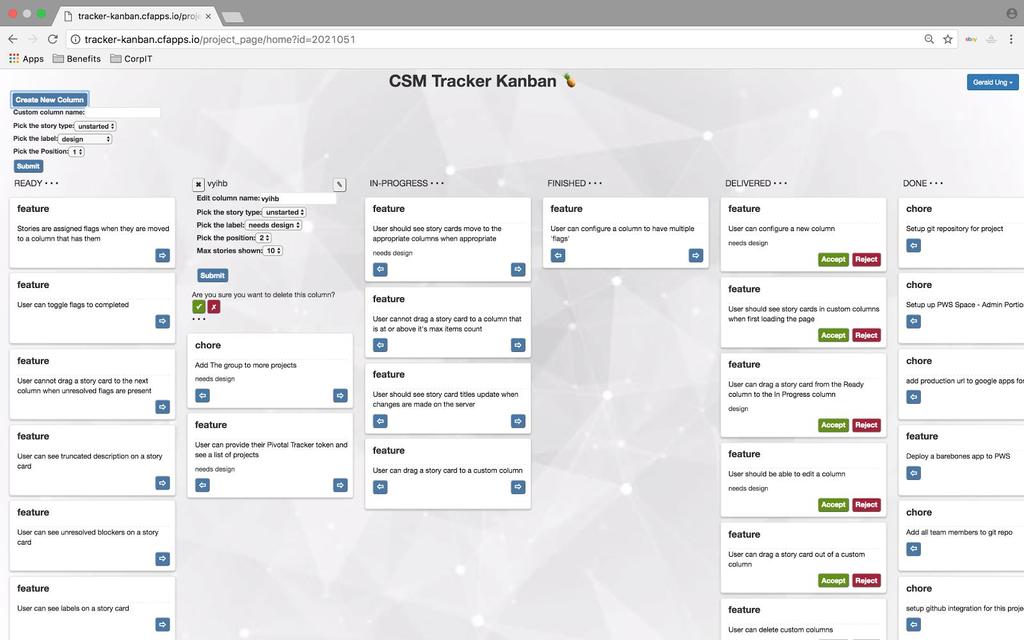 The user can click on any of the projects and see it in the Kanban view.