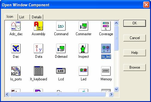To insert them select Push_buttons, Segment_display and lo_led component from the list and click OK.