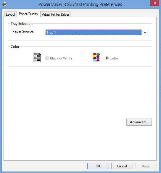 5) At the top of the PowerDriver-R SG 7100DN Printing Preference window, click the Paper/Quality tab.