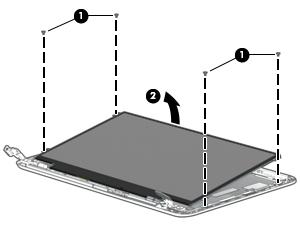 b. Lift the top edge of the display panel (2) and swing it up and forward until it rests upside down in front