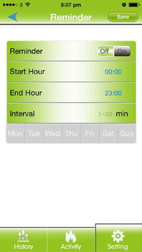 REMINDER SETTINGS This is a special alarm that can be activated to remind you to stay active.