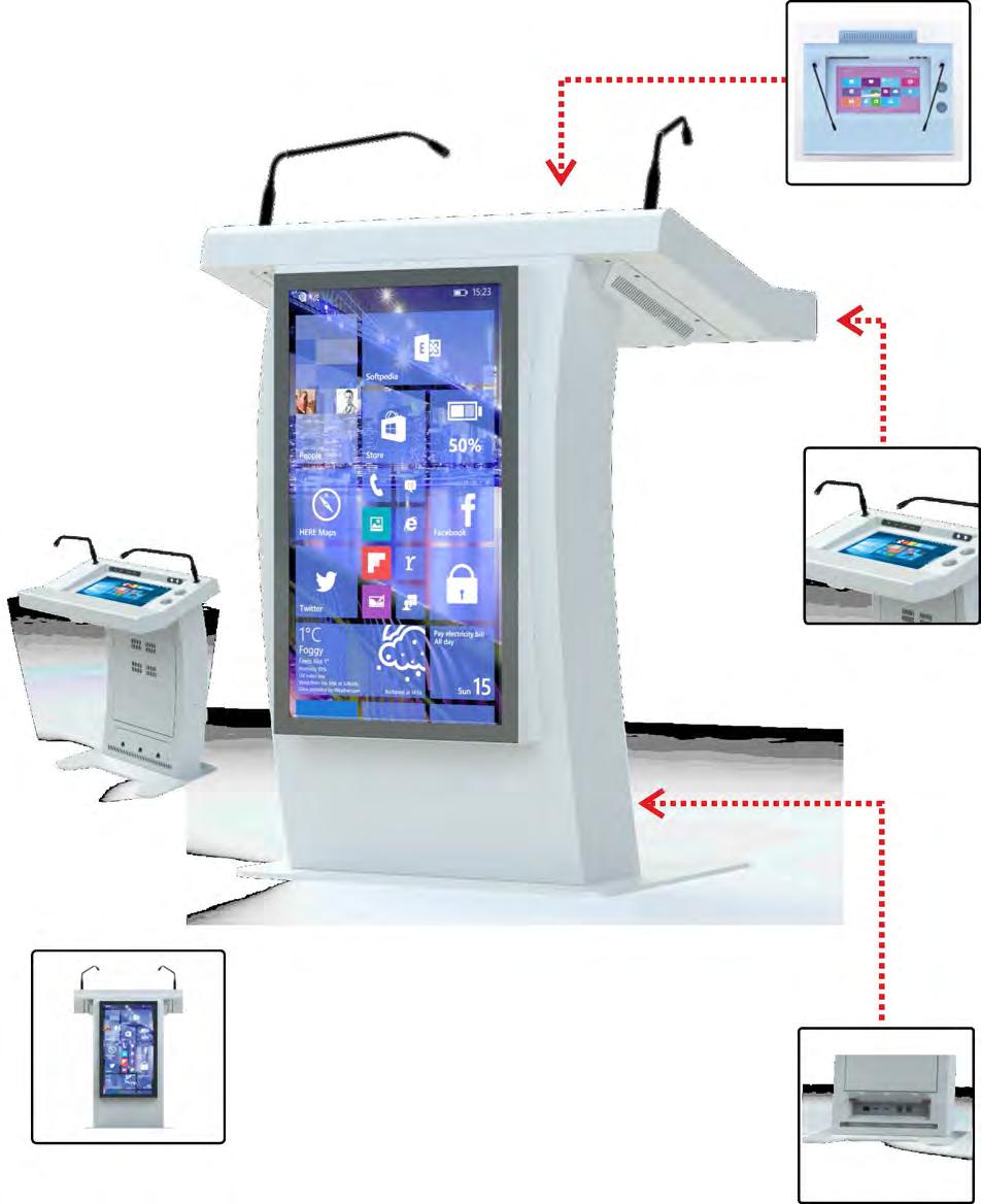 DL23B Digital Podium Professional Podium DL23B is designed to meet the basic needs in a conference room. Connecting the existing projector and sound system to DL23B is easy.