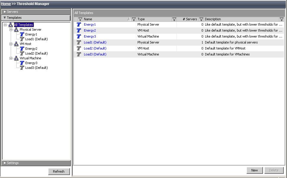3 Threshold Manager main window 3.4 The templates list The templates list contains all of the templates that belong to the group selected in the tree structure in the Templates view.