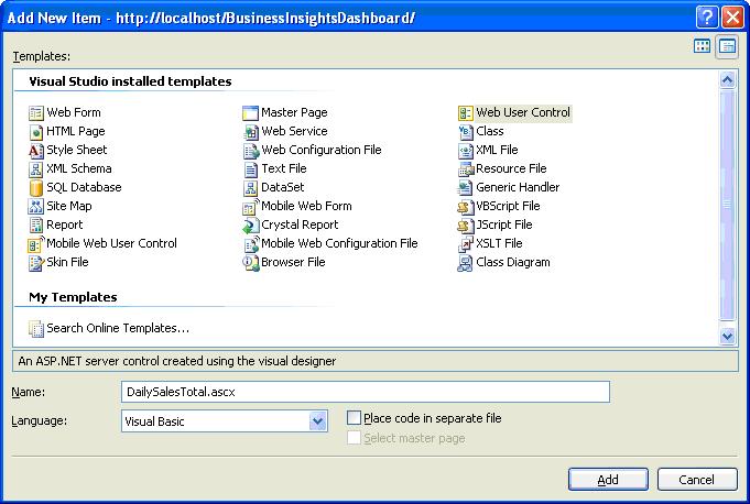 Chapter 7 Creating the Web Part User Control Use the following steps to create a Web part user control. 1 In Visual Studio, click the Explorer button in the WebPart Custom Gallery folder.