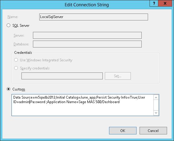 Configuring Business Insights Dashboard Procedure Follow these steps to set the LocalSqlServer connection string in Windows Vista, Windows 2008 Server, Windows Server 2012, Windows 7, and Windows 8: