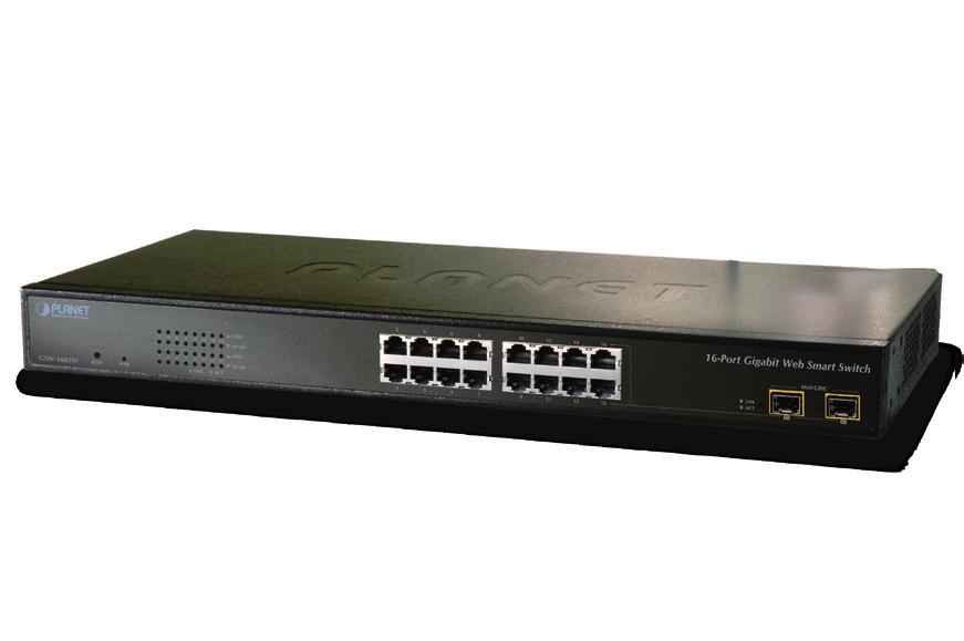 16-Port Web Smart Gigabit Ethernet Switch with 2 Shared SFP Interfaces Robust Layer 2 Features High-Performaning Gigabit Solution for Enterprise Backbone and Data Center Networking PLANET's is a
