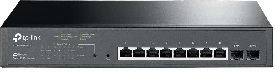 JetStream 8-Port Gigabit Smart PoE+ Switch with 2 SFP Slots MODEL: T1500G-10MPS Datasheet Highlights -Features 8 802.