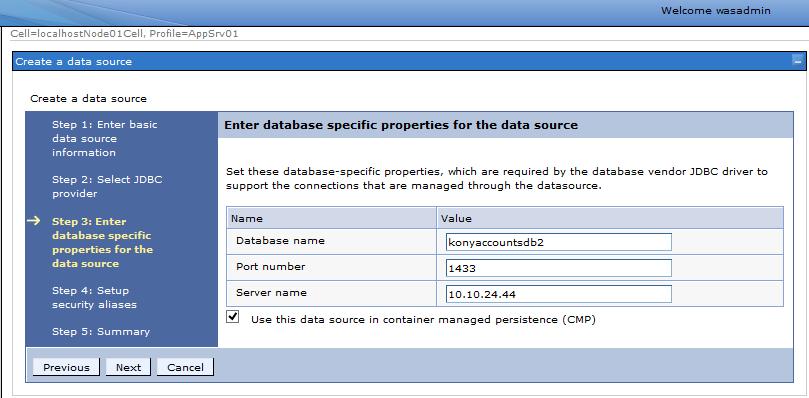 Provide (the database that is created using console schema script,