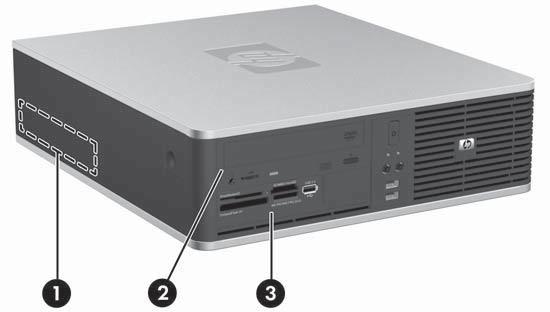 Drive Positions Figure 2-18 Drive Positions Table 2-3 Drive Positions 1 3.5-inch internal hard drive bay 2 5.25-inch external drive bay for optional drives (optical drive shown) 3 3.