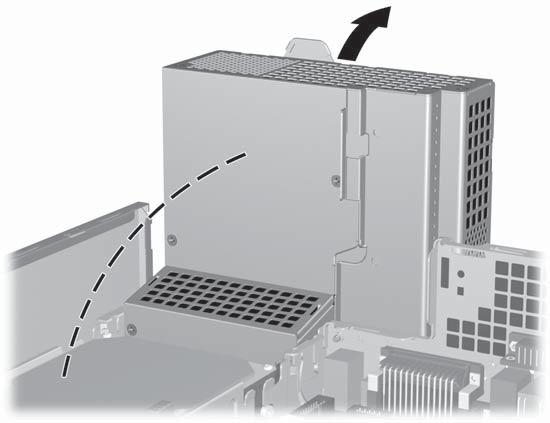 8. Rotate the power supply to its upright position. The hard drive is located beneath the power supply.