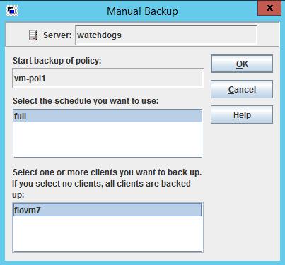 Administration Console, right-click on the policy, and click Manual Backup.
