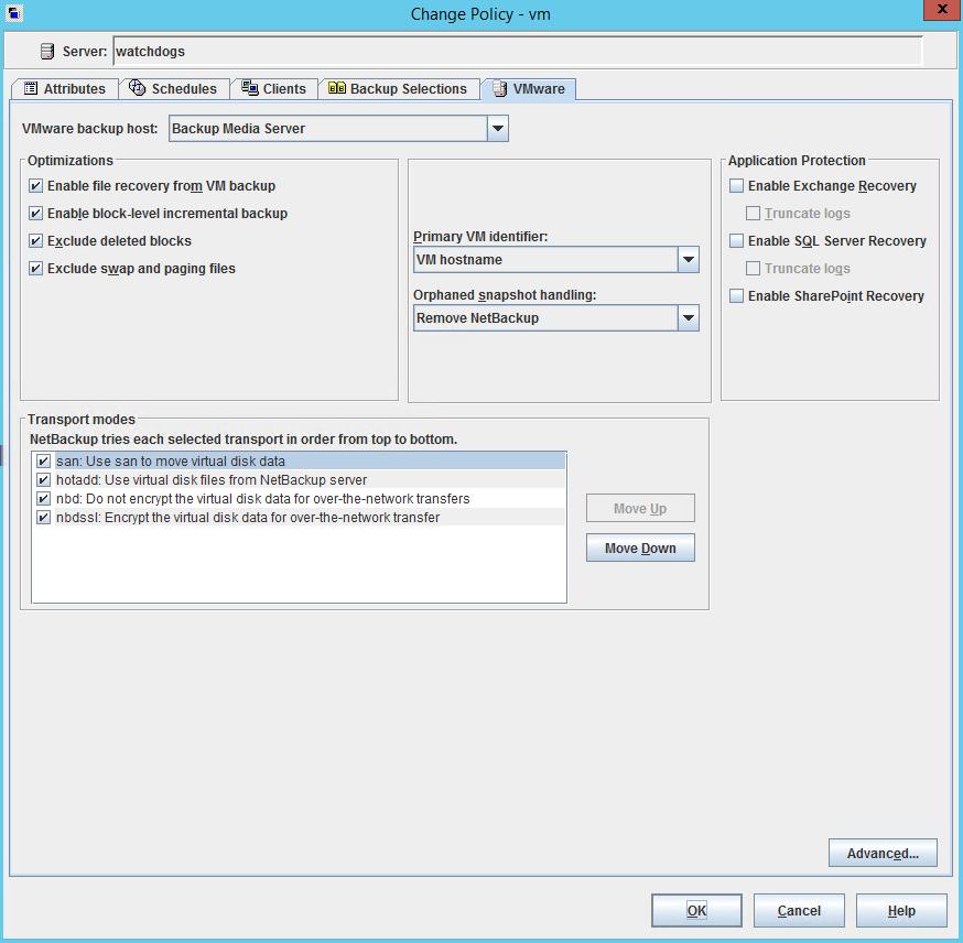 Configure NetBackup policies for VMware Configuring a VMware policy from the Policies utility 58 7 Click the VMware tab. Use this dialog to set VMware-related options.