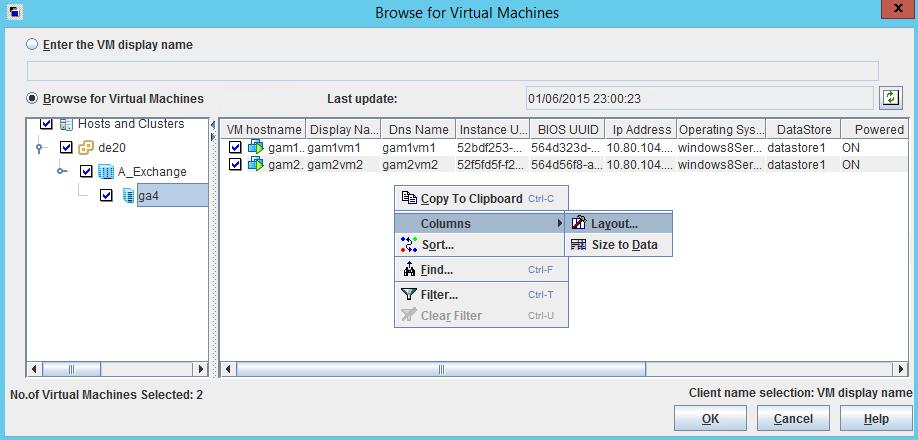 Configure NetBackup policies for VMware Browse for VMware Virtual Machines 77 Last Update To update the cache file and re-display virtual machines, click the refresh icon to the right of the Last