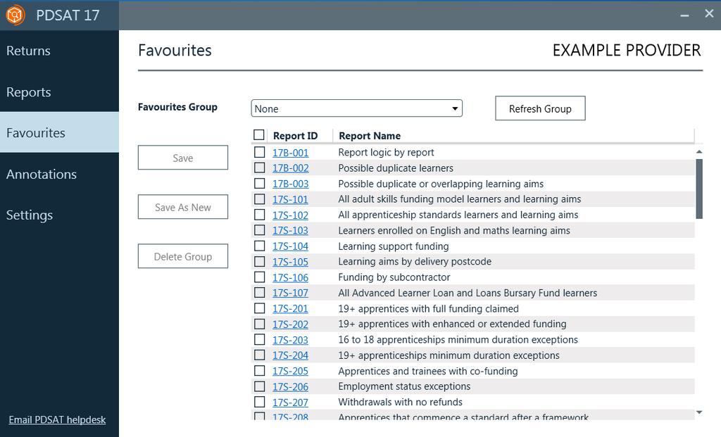 7. Favourites Skills Funding Agency To navigate to the favourites tab, select the button titled Favourites in the side bar.