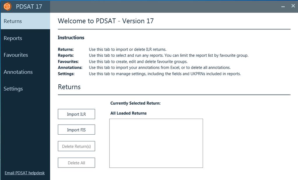 3. PDSAT Overview Once you have accepted the disclaimer, PDSAT will open to the following screen.
