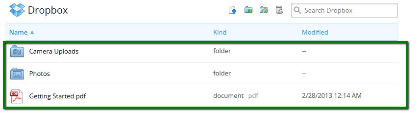 All your files can be accessed on your home directory on DropBox once you are logged in. Click to open a File or Folder.