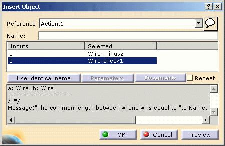 action can be defined: then ran: select two wires in the specification