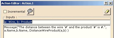 distance between a wire and an object selected in the specification tree: Run the action