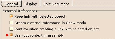 Page 241 a. Select Tools -> Options -> Infrastructure -> Part Infrastructure -> General tab. In the External References frame, check Use root context in assembly.